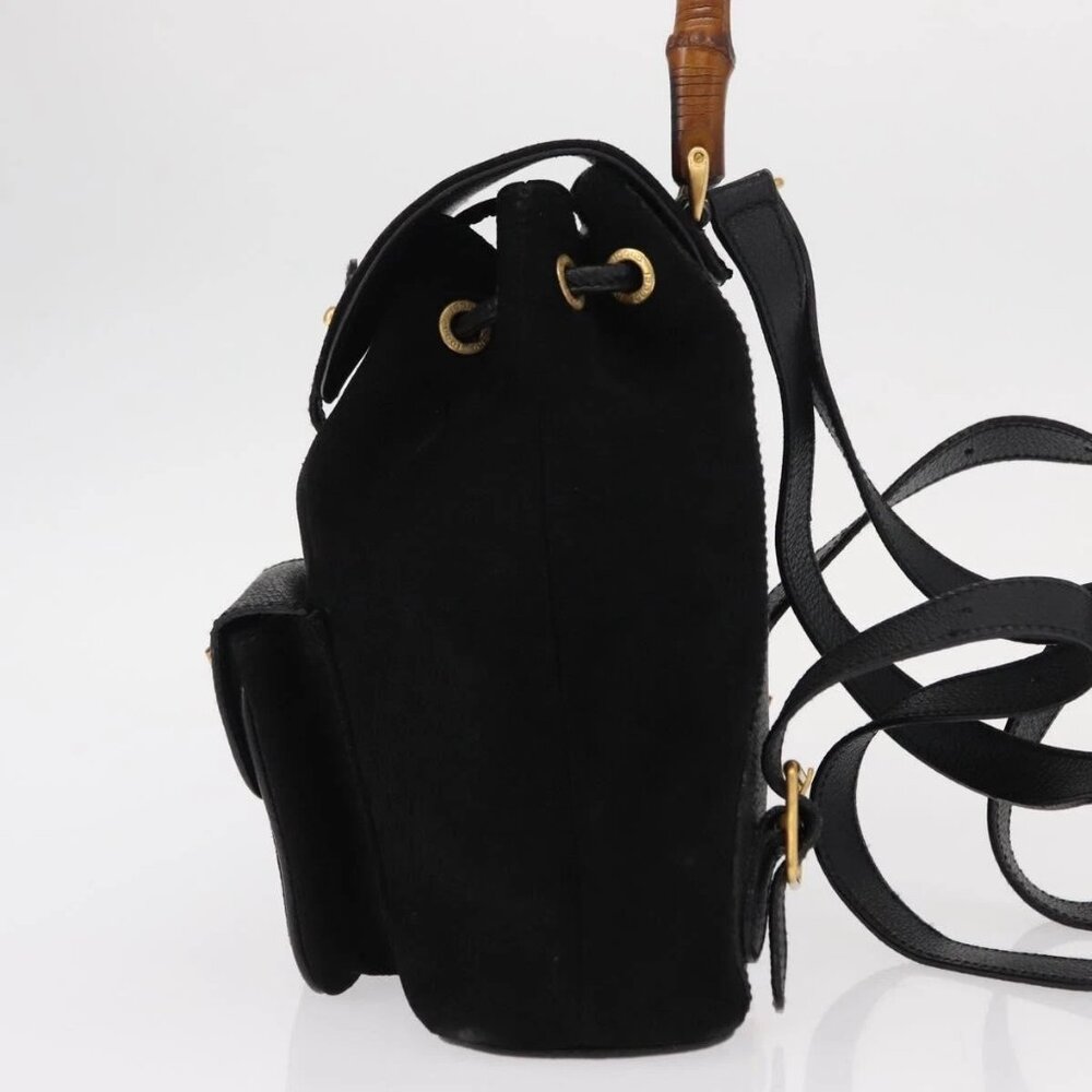 GUCCI Bamboo Backpack Suede Black Gold 003 1956 0030 Auth 155694 - Picture 4 of 15
